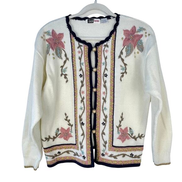 Vintage Sweaters - Vintage Embroidered Sweater Cardigan M EUC